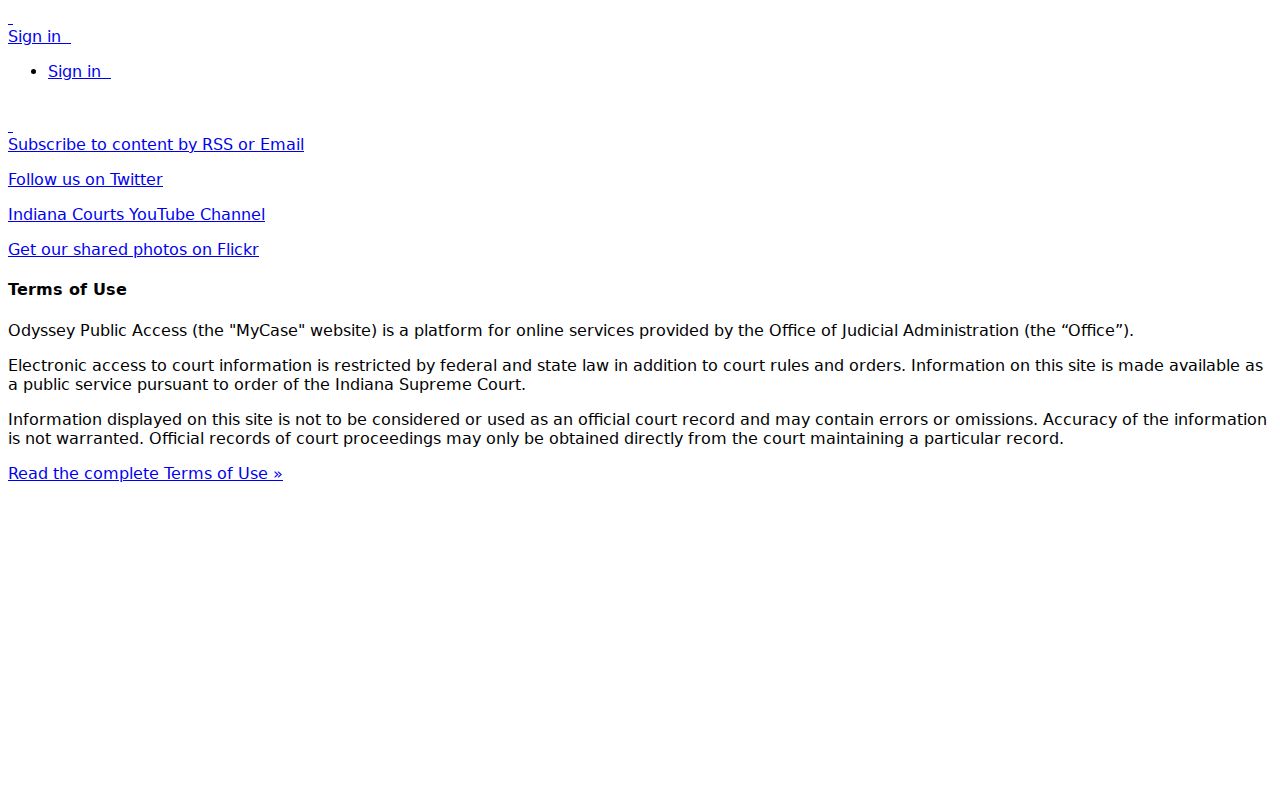 Indiana MyCase public court search for a Zionsville name