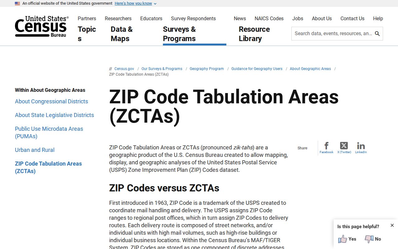Census guidance explaining ZCTA boundaries used in the Zionsville ZIP code directory